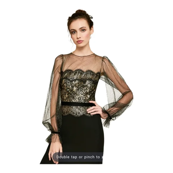 Tadashi Shoji Black and Gold Long Sleeve Dress